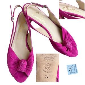 Butter Made in Italy Slingback Suede Kitten Heel Shoes Sz 7.5